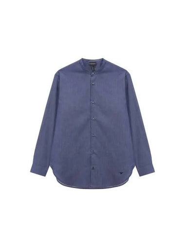 Men s Cotton Chambray Stand Shirt Dark Indigo - EMPORIO ARMANI - BALAAN 1