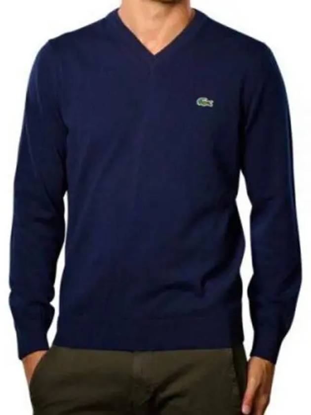 V Neck Cotton Classic Fit Knit Top Navy - LACOSTE - BALAAN 2