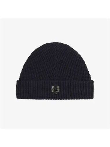 Fred Perry Waffle Knit Cotton Beanie Black CFPU2438130 102 - FRED PERRY - BALAAN 1