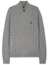 Pony Motif Cable Zipper Knit Cotton Cardigan Grey - POLO RALPH LAUREN - BALAAN 4