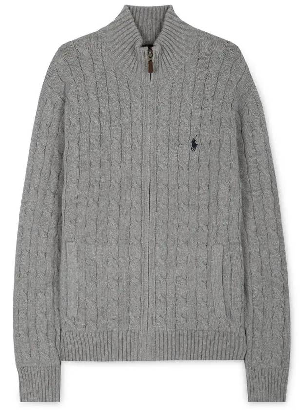 Pony Motif Cable Zipper Knit Cotton Cardigan Grey - POLO RALPH LAUREN - BALAAN 4