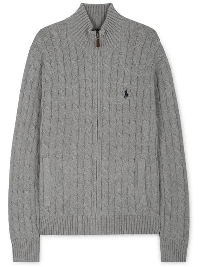 Pony Motif Cable Zipper Knit Cotton Cardigan Grey - POLO RALPH LAUREN - BALAAN 2