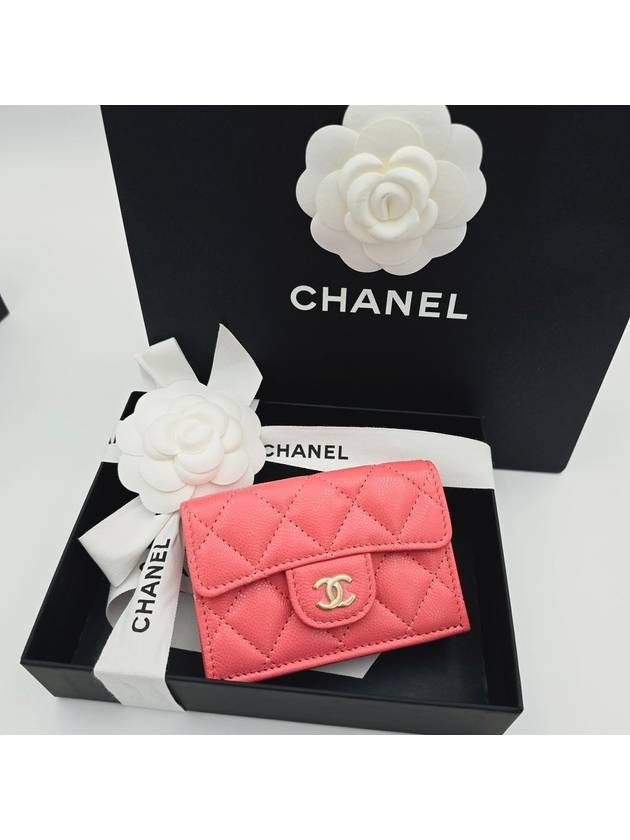 Classic snap 3 stage mini wallet coral pink gold caviar women AP0230 - CHANEL - BALAAN 3