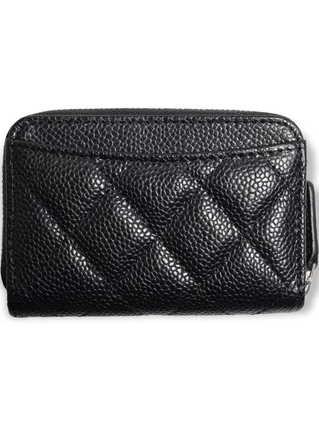 Classic Zipped Coin Purse Grained Calfskin Silver Black - CHANEL - BALAAN 4