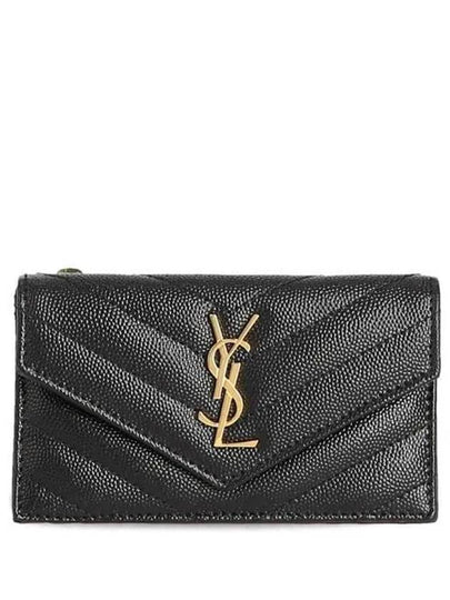 Cassandre Matelasse Fragment Emboss Leather Flap Card Wallet Black - SAINT LAURENT - BALAAN 2