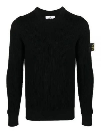 Crewneck Full Rib Wool Knit Top Black - STONE ISLAND - BALAAN 2