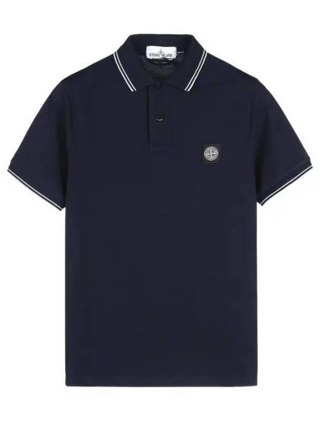 Men's Two Line Wappen Patch Short Sleeve Polo Shirt Blue Navy - STONE ISLAND - BALAAN.