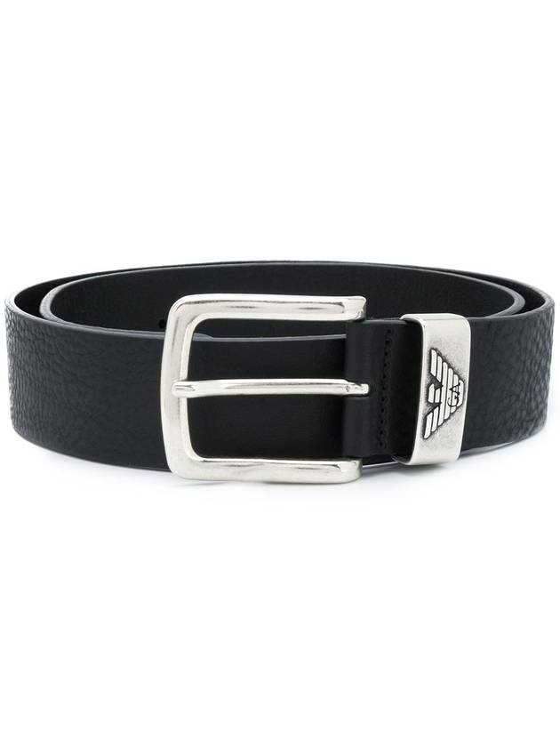 Men's Logo Buckle Leather Belt Black - EMPORIO ARMANI - BALAAN 1