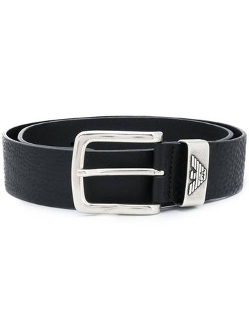 Men's Logo Buckle Leather Belt Black - EMPORIO ARMANI - BALAAN 1