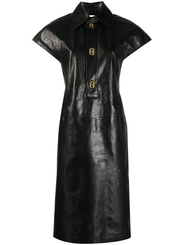 Women's Leather Shirt Long Dress Black - BOTTEGA VENETA - BALAAN.