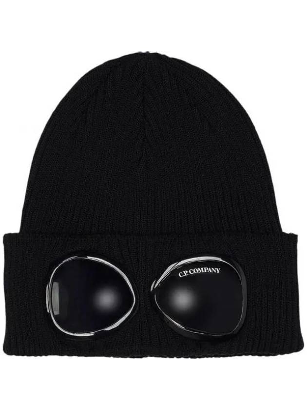 Goggle Detail Ribbed Beanie Black - CP COMPANY - BALAAN 2