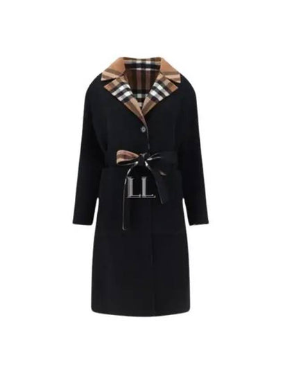 Reversible Check Wool Single Coat Black - BURBERRY - BALAAN 2