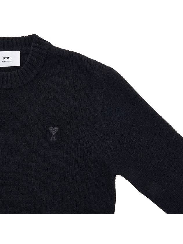 Chain Stitch Heart Logo Cashmere Knit Top Black - AMI - BALAAN 5