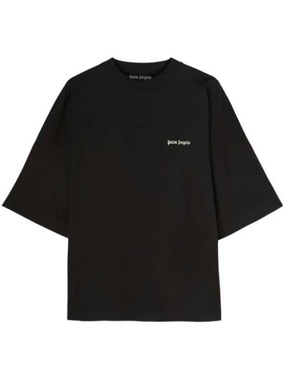 Embroidered Logo Over Short Sleeve T-Shirt Black - PALM ANGELS - BALAAN 2