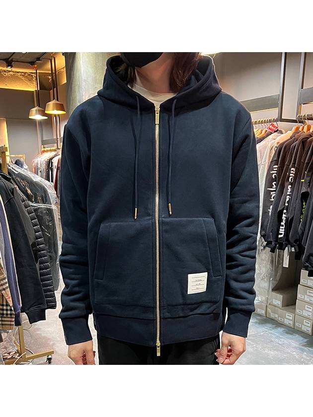 Center Back Stripe Cotton Zip Up Hoodie Navy - THOM BROWNE - BALAAN 3