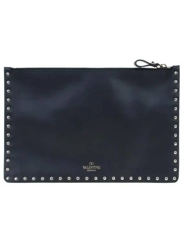 Rockstud Leather Clutch Bag Black - VALENTINO - BALAAN 5