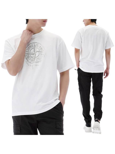 Men's Logo Print Crew Neck Short Sleeve T-Shirt White - STONE ISLAND - BALAAN 2