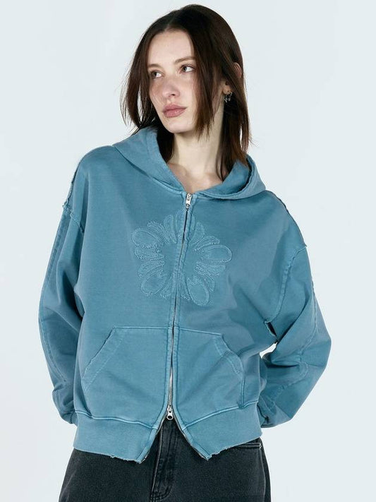 Runway Rose Of Sharon Vintage Two-Way Zip-Up Hoodie Aqua - ULKIN - BALAAN 2