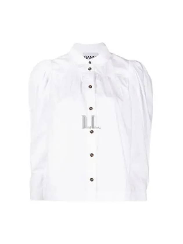 Cotton Poplin Long Sleeve Shirt White - GANNI - BALAAN 2