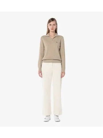 Women s semi wide corduroy pants cream - LACOSTE - BALAAN 1