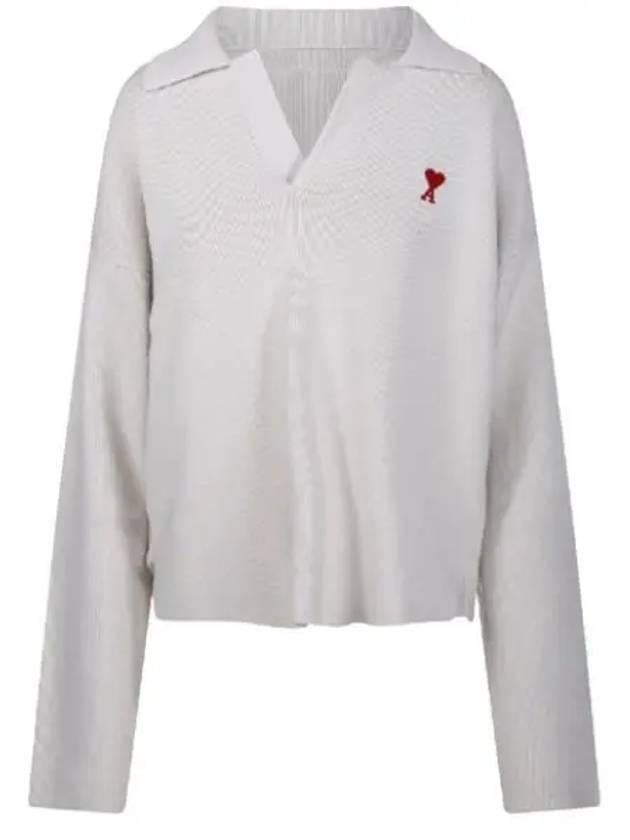 Small Heart Long Sleeve Polo Shirt White - AMI - BALAAN 2