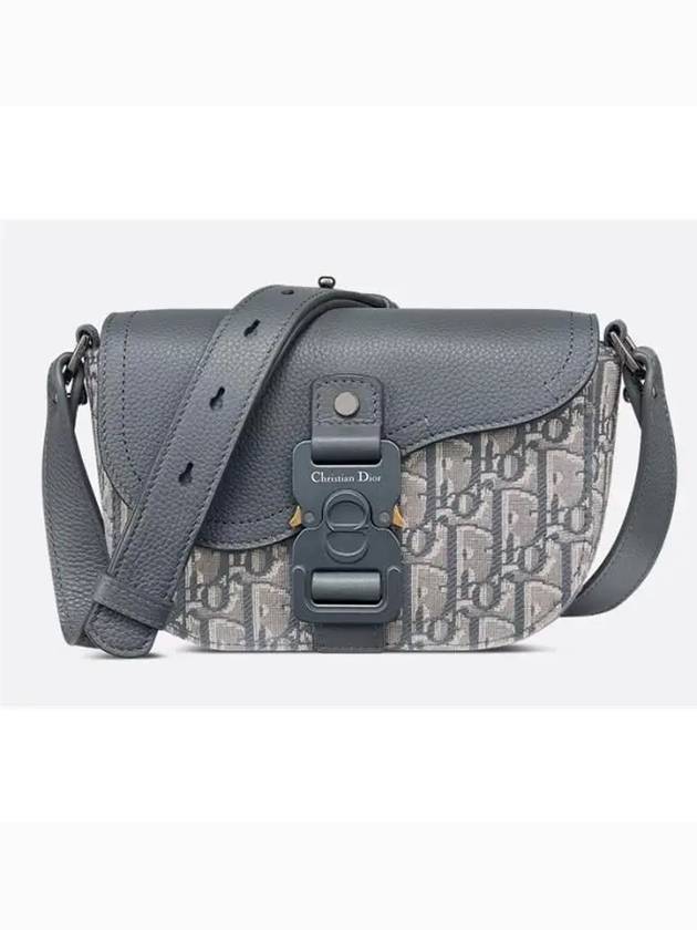 Mini Saddle Strap Grained Calfskin Oblique Jacquard Messenger Bag Deep Grey - DIOR - BALAAN 2