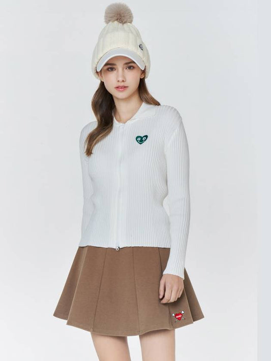 Green heart ribbed knit zip-up white - GOXO - BALAAN 1