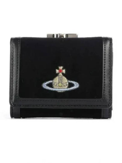 Velvet Small Frame Cotton Half Wallet Black - VIVIENNE WESTWOOD - BALAAN 2