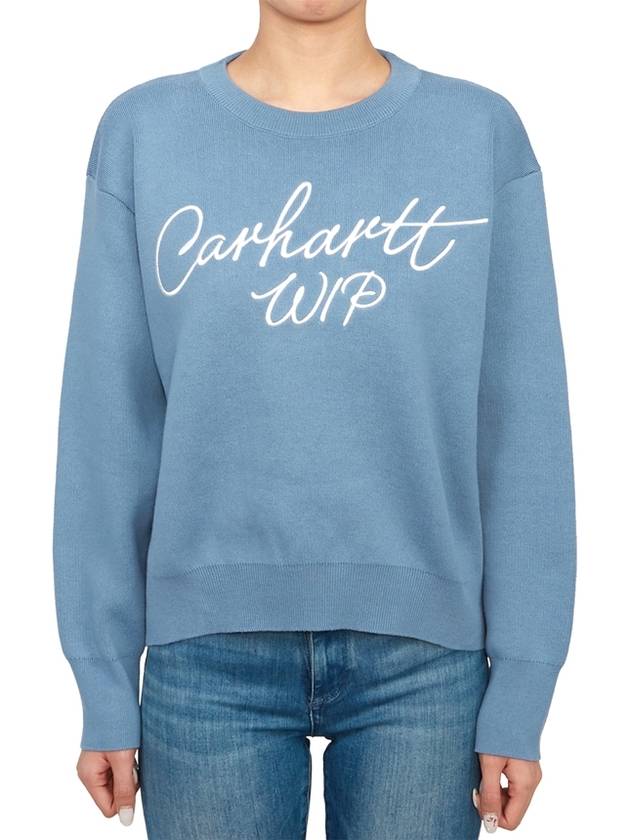 Signature Embroidered Crew Neck Knit Top Blue - CARHARTT WIP - BALAAN 2