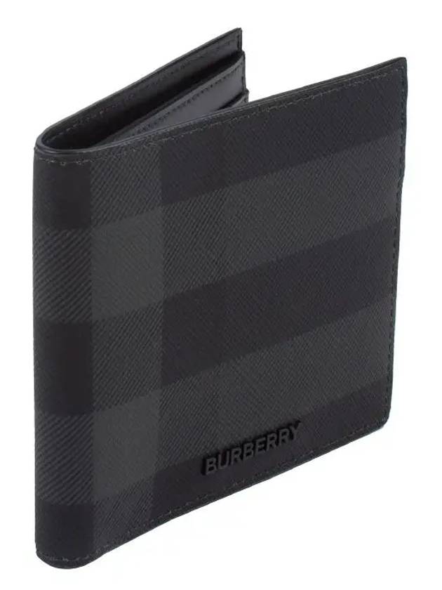 Check And Leather Half Wallet Charcoal - BURBERRY - BALAAN 4