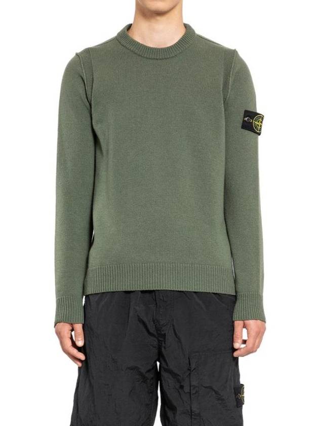 Logo Patch Lambswool Crewneck Knit Top Green - STONE ISLAND - BALAAN 1