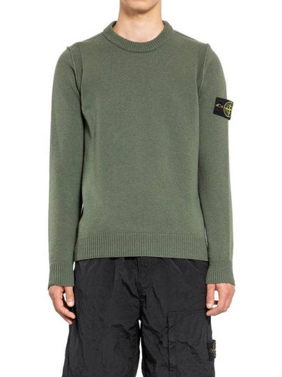 Logo Patch Lambswool Crewneck Knit Top Green - STONE ISLAND - BALAAN 2