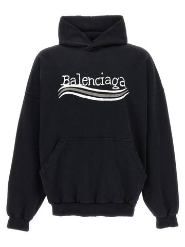 logo print cotton hoodie black - BALENCIAGA - BALAAN 1