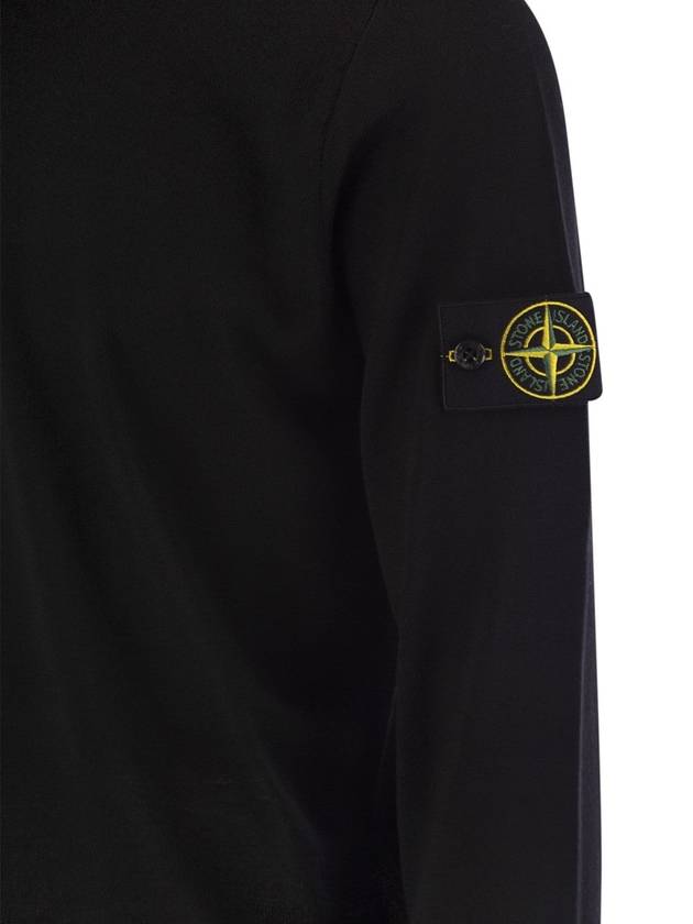 Logo Patch Crewneck Virgin Wool Knit Top Black - STONE ISLAND - BALAAN 5