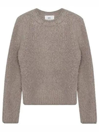 Crew Neck Brushed Wool Alpaca Knit Top Beige - AMI - BALAAN 2