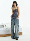 Irregular pleated rough denim print top - WESAME LAB - BALAAN 4