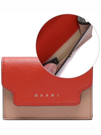 Saffiano Color Block Tri-Fold Half Wallet Orange - MARNI - BALAAN 2