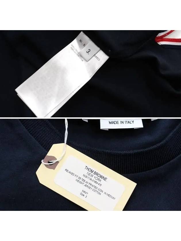 Back Tennis Ball Logo Short Sleeve T-shirt Navy - THOM BROWNE - BALAAN 11