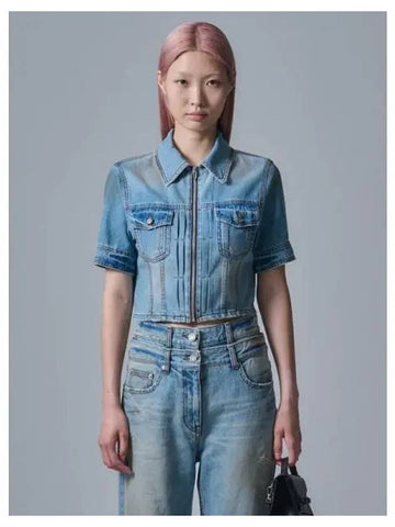 Dirty washed denim half sleeve shirt blue domestic product GM0024061834287 - JUUN.J - BALAAN 1