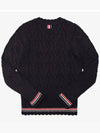 Women's Pointel Cable Merino Wool Pullover Knit Top Navy - THOM BROWNE - BALAAN 4