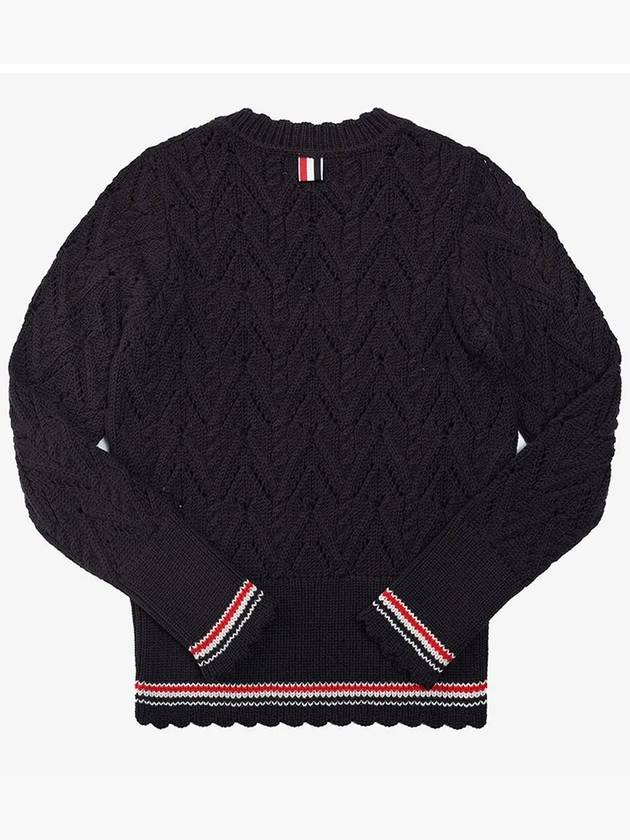 Women's Pointel Cable Merino Wool Pullover Knit Top Navy - THOM BROWNE - BALAAN 4