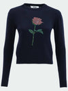 Rhinestone Rose Knit Top Navy - MSGM - BALAAN 2