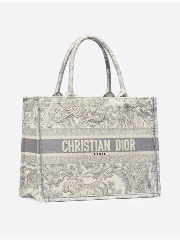 Toile De Jouy Embroidery Medium Book Tote Bag Ecru Grey - DIOR - BALAAN 3