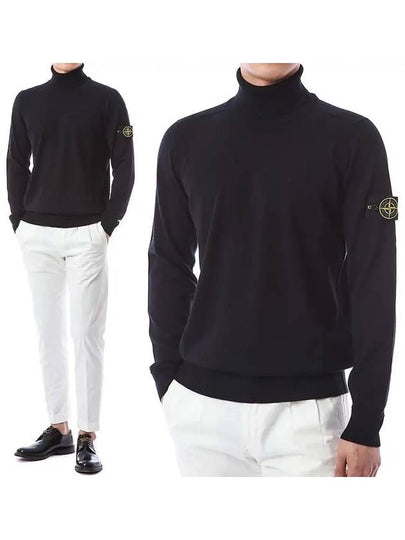 Men's Wappen Patch Light Pure Wool Turtleneck Navy - STONE ISLAND - BALAAN 2