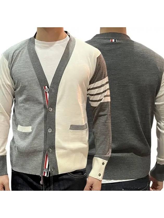 Men's Sustainable Classic Diagonal Wool Cardigan Tonal Grey - THOM BROWNE - BALAAN 2