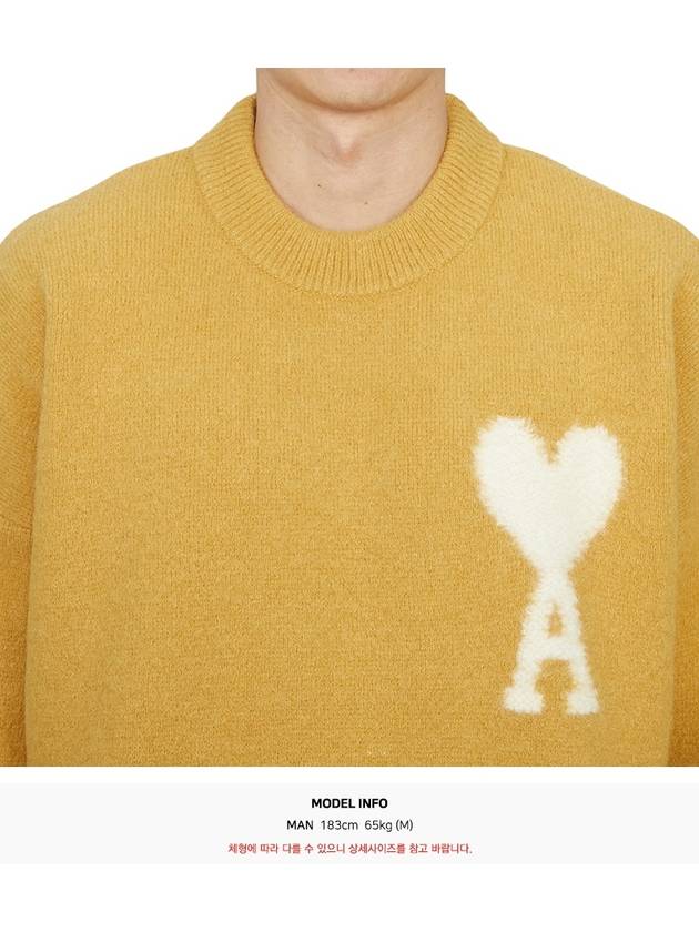 Intarsia Logo Crew Neck Knit Top Mustard - AMI - BALAAN 6