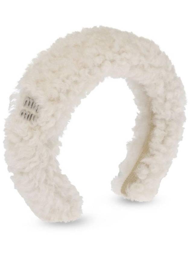 Logo Shearling Hairband White - MIU MIU - BALAAN 1