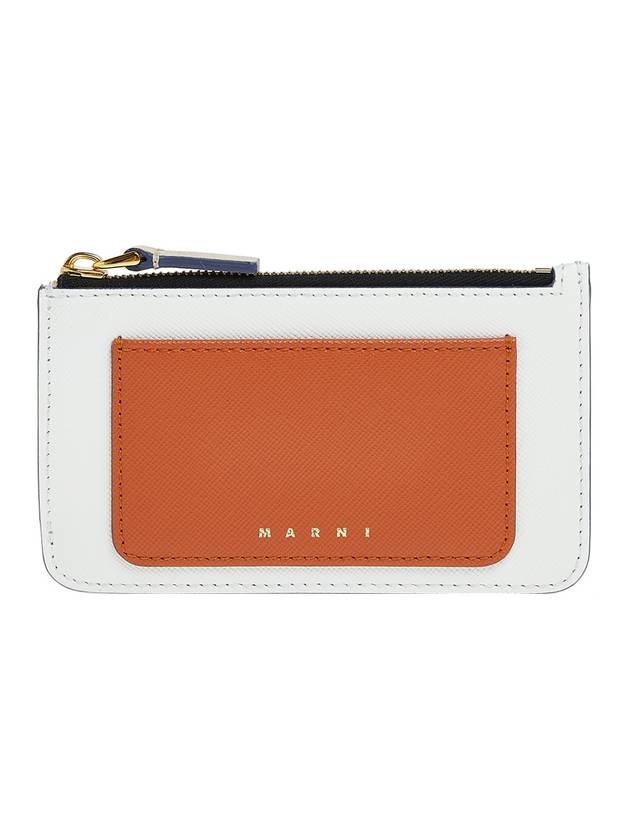 Saffiano Two-Tone Zipper Card Wallet White Orange - MARNI - BALAAN 1