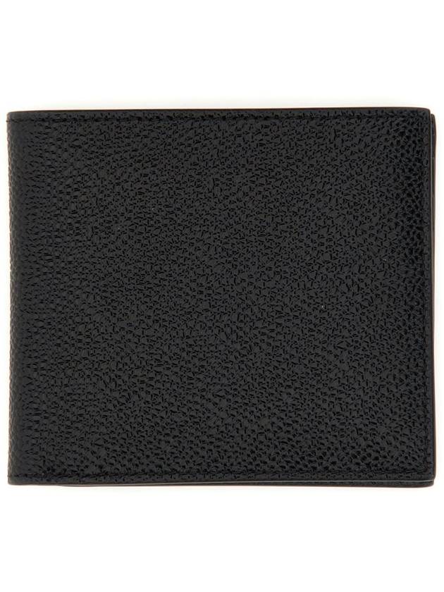 Pebble Grain Leather Half Wallet Black - THOM BROWNE - BALAAN 3