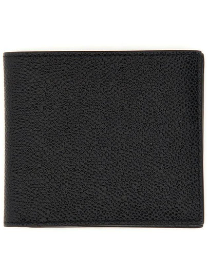 Pebble Grain Leather Half Wallet Black - THOM BROWNE - BALAAN 2